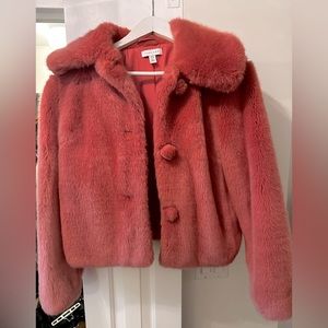 Top Shop pink faux fur cropped coat
